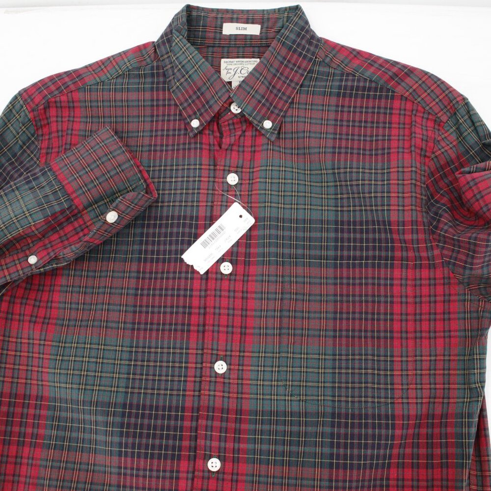 NWT J Crew Shirt Mens Small Slim Secret Wash Organic Cotton Plaid Button Down